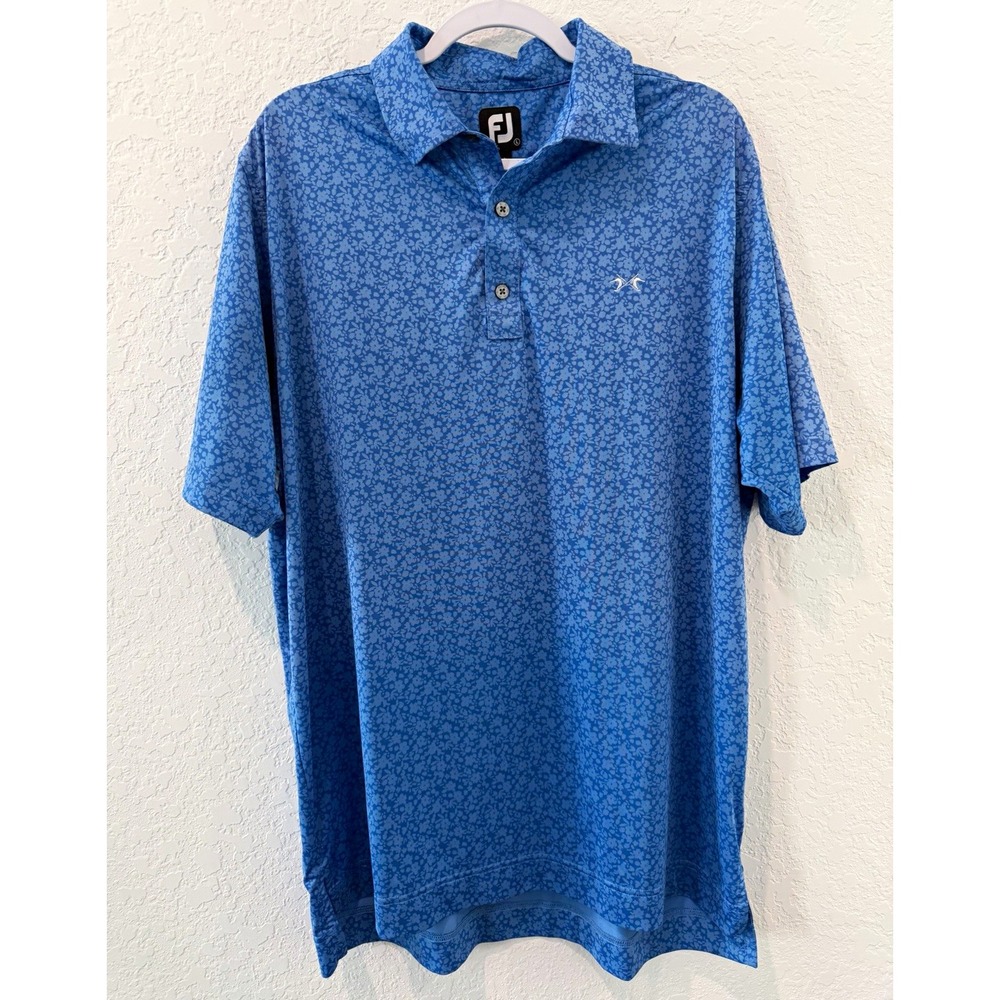 FootJoy Men's L Blue Floral Print Stretch Short Sleeve Golf Polo Shirt